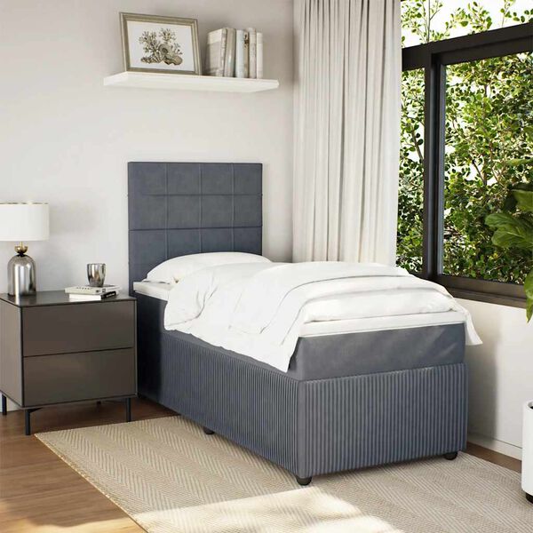 vidaXL Sommier &agrave; lattes de lit et matelas Gris fonc&eacute; 90x190 cm Velours