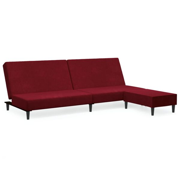 vidaXL Canap&eacute;-lit &agrave; 2 places avec repose-pied Rouge bordeaux Velours