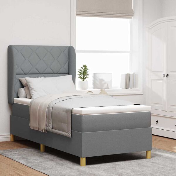 vidaXL Lit &agrave; ressorts avec matelas gris fonc&eacute; 90x190 cm Gris clair