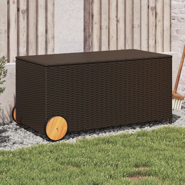 vidaXL Bo&icirc;te de rangement de jardin et roues marron 190L poly rotin