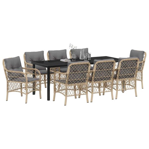 vidaXL Ensemble de salle &agrave; manger pour jardin 9 pcs Beige polyrotin