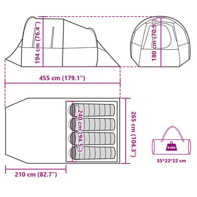 vidaXL Tente de camping tunnel 4 personnes gris et orange imperméable