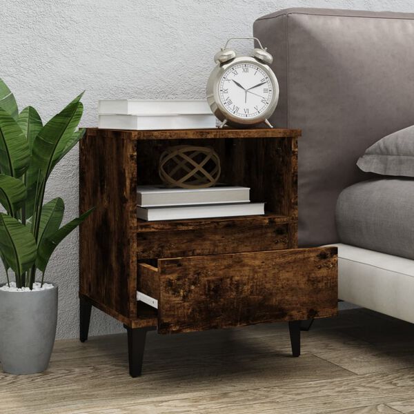 vidaXL Table de chevet Ch&ecirc;ne fum&eacute; 40x35x50 cm