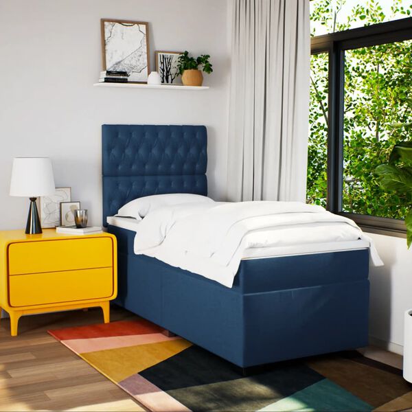 vidaXL Sommier &agrave; lattes de lit avec matelas Bleu 100x200 cm Tissu