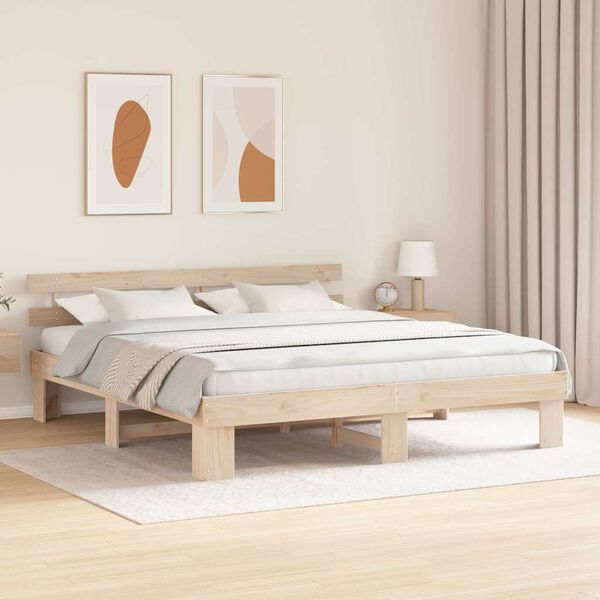 vidaXL Cadre de lit avec t&ecirc;te de lit Naturel 180 x 200 cm Pin massif