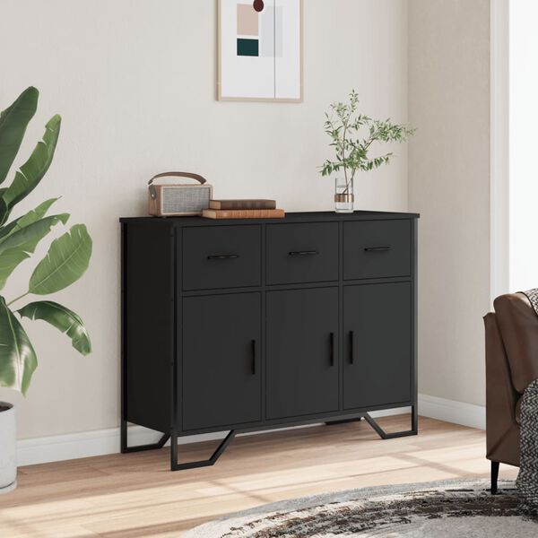 vidaXL Buffet noir 97x32,5x74,5 cm bois d&rsquo;ing&eacute;nierie