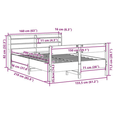 vidaXL Cadre de lit sans matelas blanc 150x200 cm bois de pin massif