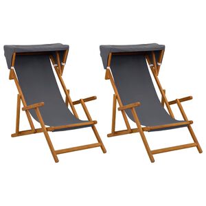 vidaXL Chaise Longue 2 pcs 3 Position Bois d'eucalyptus massif Gris