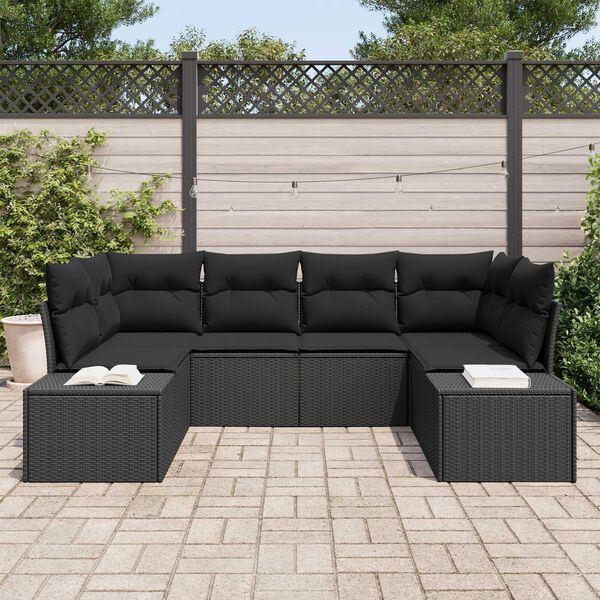 vidaXL Ensemble de canap&eacute; de jardin avec coussin 6 pcs Noir polyrotin