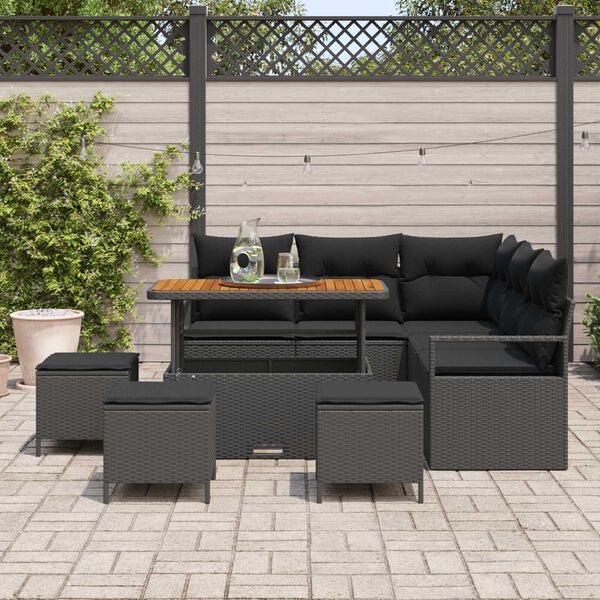 vidaXL Ensemble de canap&eacute; de jardin avec coussin 9 pcs Noir polyrotin