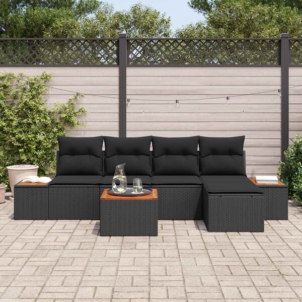 vidaXL Ensemble de canap&eacute; de jardin avec coussin 6 pcs Noir Polyrotin