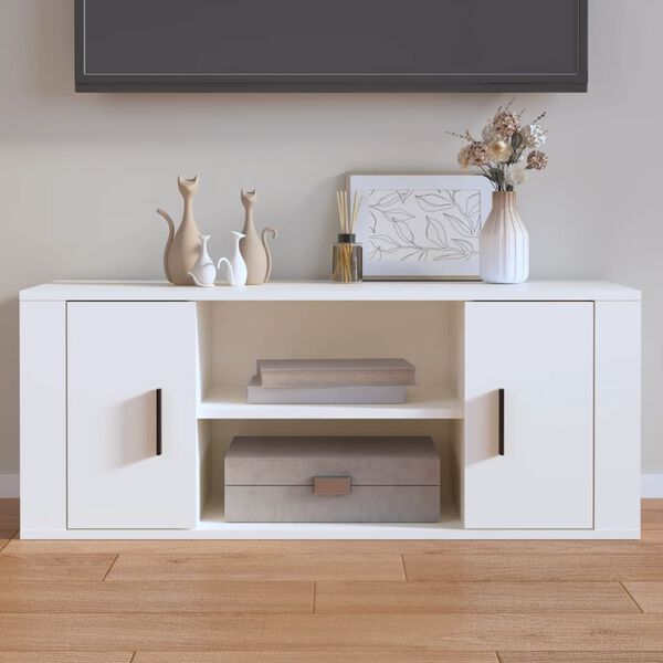 vidaXL Meuble TV Blanc 100x35x40 cm Bois d'ing&eacute;nierie