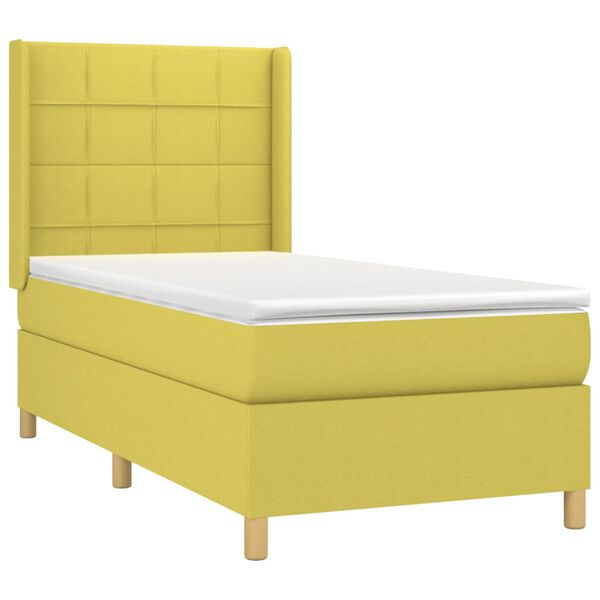 vidaXL Sommier &agrave; lattes de lit matelas et LED Vert 100x200 cm Tissu