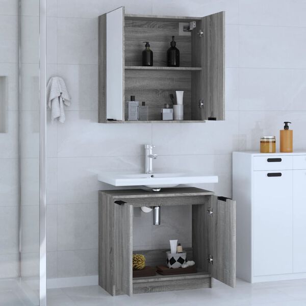 vidaXL Ensemble d'armoires de salle de bain 2 pcs sonoma gris