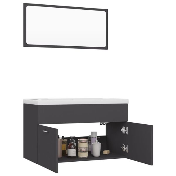 vidaXL Ensemble de meubles de salle de bain Gris Agglom&eacute;r&eacute;