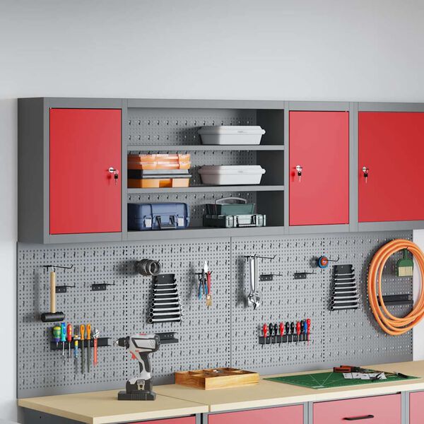 vidaXL Armoire &agrave; outils avec &eacute;tag&egrave;re Rouge et Gris 50 x 20 x 55 cm