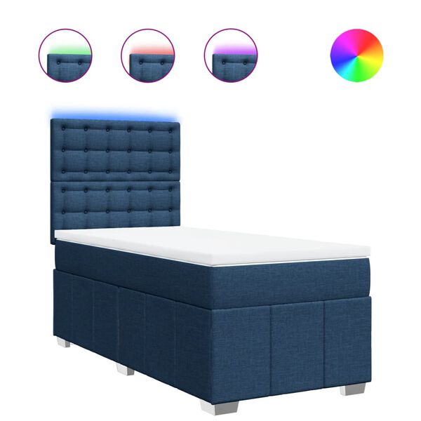 vidaXL Sommier &agrave; lattes de lit avec matelas Bleu 90x200 cm Tissu