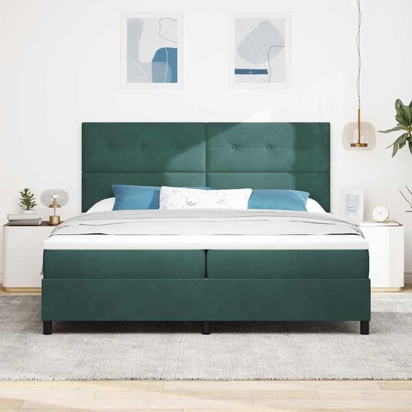 vidaXL Lit &agrave; ressort LED avec matelas Vert fonc&eacute; 200 x 200 cm tissu