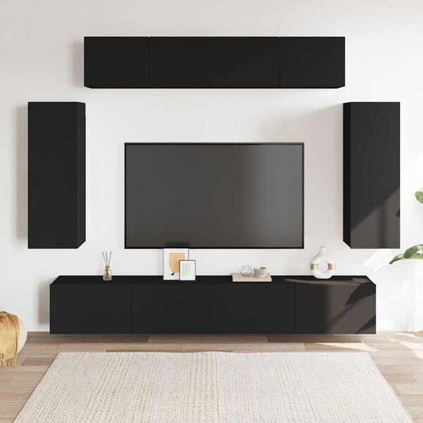 vidaXL Ensemble de meuble TV 6 pcs Noir Bois d'ing&eacute;nierie