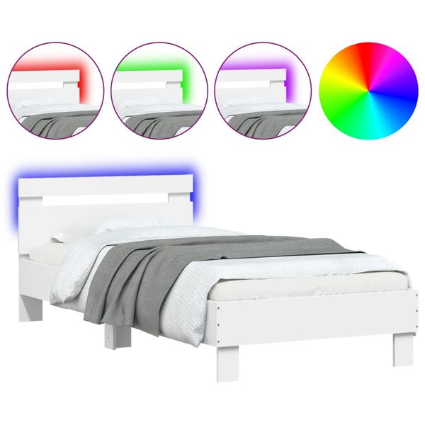 vidaXL Cadre de lit sans matelas avec lumi&egrave;res LED blanc 90x200 cm