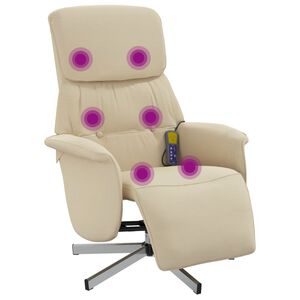vidaXL Fauteuil inclinable de massage avec repose-pieds cr&egrave;me tissu