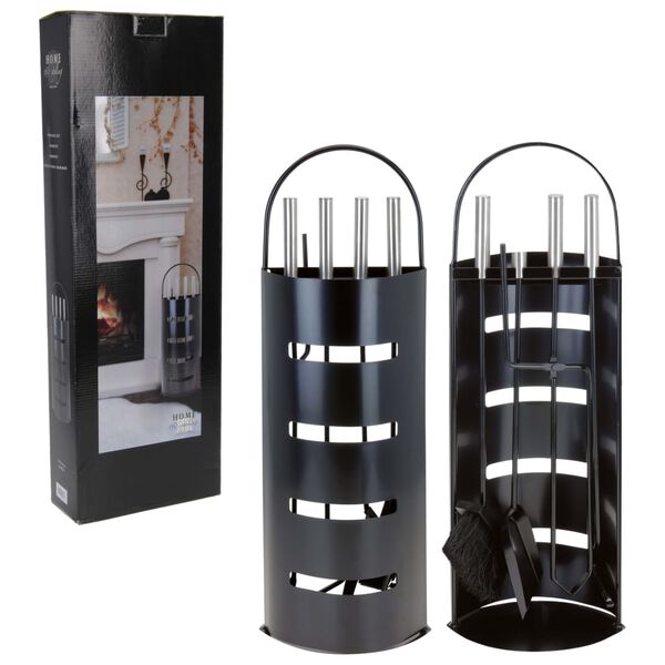 Home&Styling Jeu d'outils de chemin&eacute;e M&eacute;tal Noir