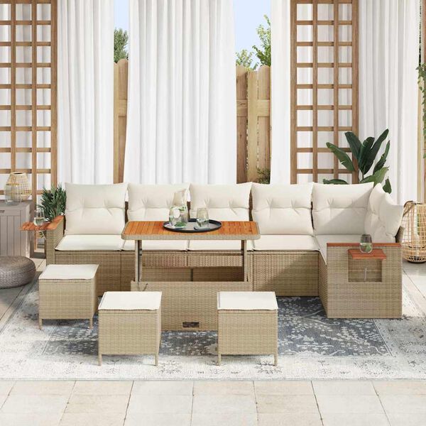 vidaXL Ensemble de canap&eacute; de jardin avec coussin Beige Poly rotin
