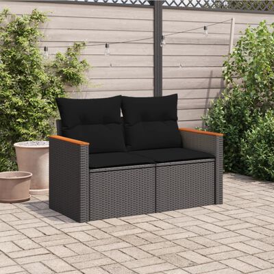 vidaXL Canapé de jardin avec coussins 2 places noir résine tressée