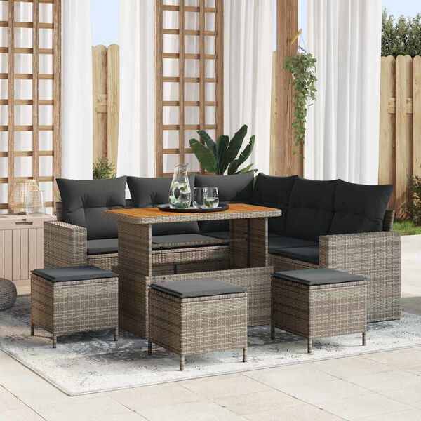 vidaXL Ensemble de canap&eacute; de jardin avec coussin 9 pcs Gris
