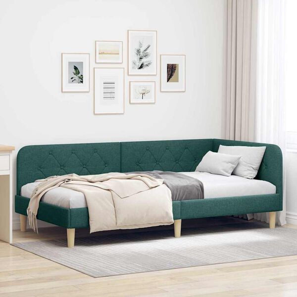 vidaXL Cadre de lit d'angle Vert fonc&eacute; 100 x 200 cm tissu