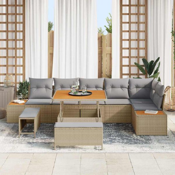 vidaXL Ensemble de canap&eacute; de jardin 9 pcs Beige polyrotin