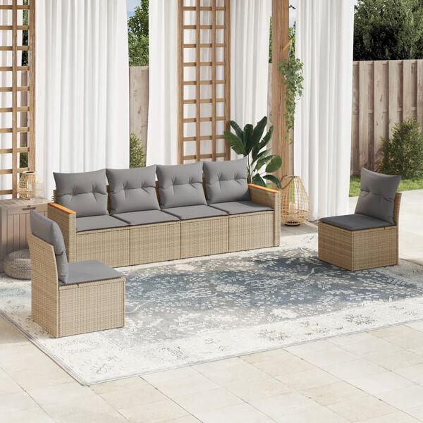 vidaXL Salon de jardin avec coussins 6pcs m&eacute;lange beige r&eacute;sine tress&eacute;e