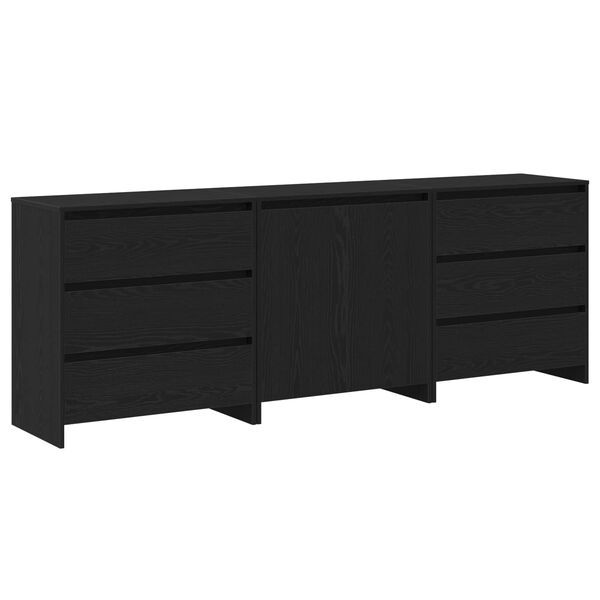 vidaXL Buffet avec tiroir 3 pcs Noir 70 x 41 x 75 cm Bois d'ingénierie