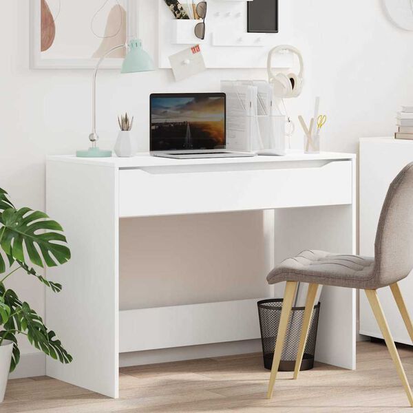 vidaXL Bureau avec tiroir Blanc 100 x 50 x 78 cm Bois d'ing&eacute;nierie