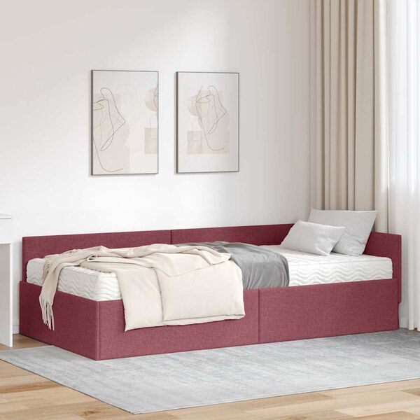vidaXL Cadre de lit d'angle avec matelas Autre 2 pcs Rouge tissu