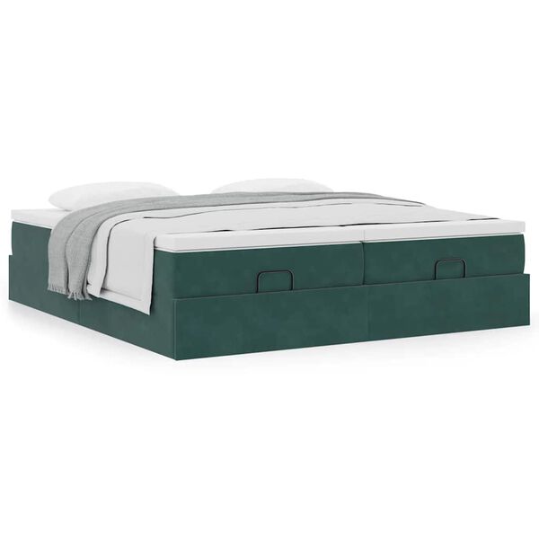 VidaXL Cadre de lit ottoman avec matelas vert foncé 180x200cm velours