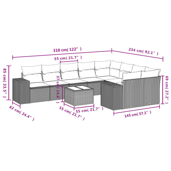 vidaXL Salon de jardin avec coussins 10 pcs gris clair r&eacute;sine tress&eacute;e