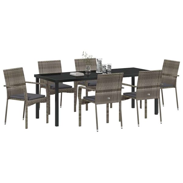 vidaXL Ensemble de salle &agrave; manger pour jardin 7 pcs Gris polyrotin