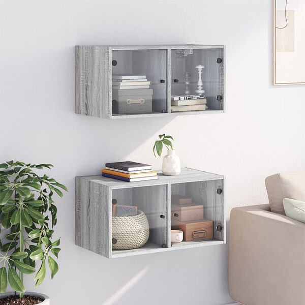 vidaXL Armoires murales portes vitr&eacute;es 2 pcs sonoma gris 68,5x37x35 cm