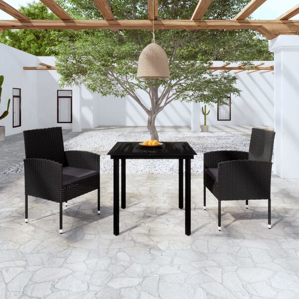 vidaXL Ensemble &agrave; manger de jardin 3 pcs Noir