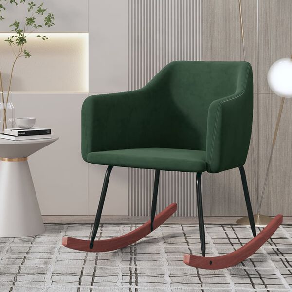 vidaXL Chaise &agrave; bascule Vert fonc&eacute; Velours