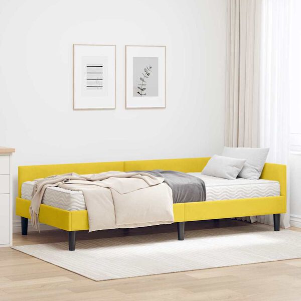 vidaXL Cadre de lit d'angle avec matelas Autre 2 pcs Jaune Velours