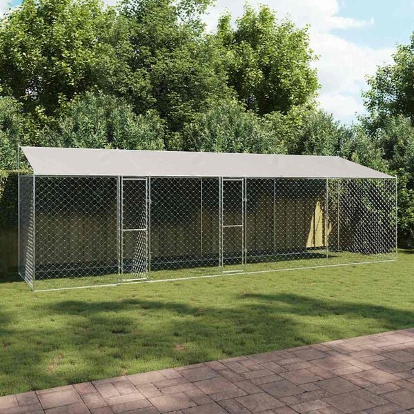 vidaXL Cage pour chien avec toit Argent&eacute; 800 x 200 x 256 cm