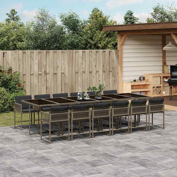 vidaXL Ensemble &agrave; manger de jardin coussins 13 pcs gris r&eacute;sine tress&eacute;e