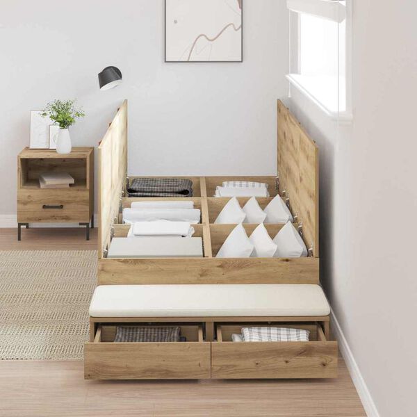 vidaXL Cadre de lit avec rangement avec tiroir Ch&ecirc;ne artisanal 90 cm