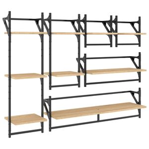 vidaXL Ensemble d'&eacute;tag&egrave;res murales avec barres 6 pcs ch&ecirc;ne sonoma