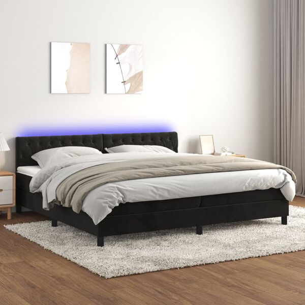 vidaXL Sommier &agrave; lattes de lit avec matelas et LED Noir 200x200 cm