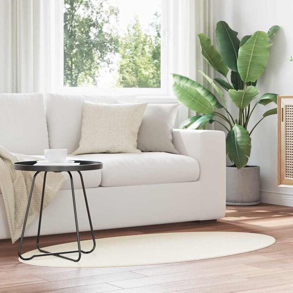 vidaXL Tapis de surface ovale HUARTE Cr&egrave;me 150 x 80 cm 100% Polyester