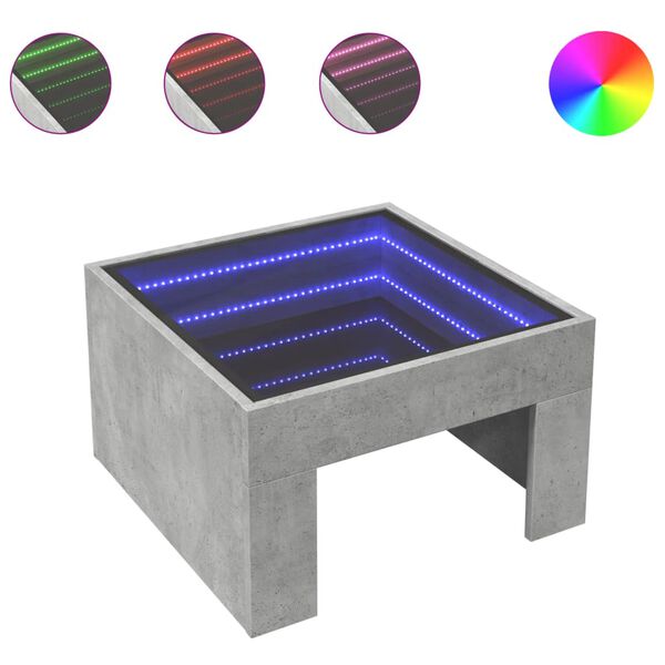 vidaXL Table basse avec LED infini gris b&eacute;ton 50x50x30 cm