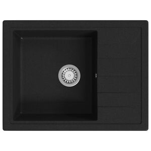 vidaXL &Eacute;vier de cuisine avec trou de trop-plein ovale Noir Granit